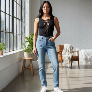 SENTIMENTAL NEW YORK Sexy Black Lace-Up Bodysuit M